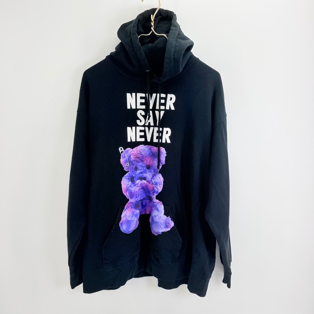 Milkboy Never Say Never Teddy Bear Hoodie Black Graphic Sweatshirt Japan XL